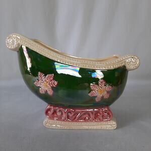 Christmas Sled with Poinsette Design, Ceramic Glossy